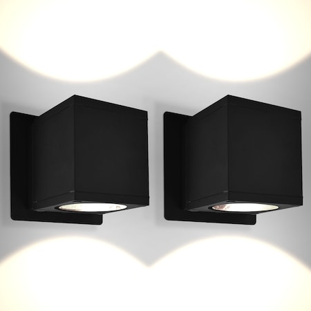 Luxrite Outdoor LED Cube Wall Light Modern Up Down Wall Sconce 3CCT 3000K-5000K 18W Aluminum IP65 ETL, 2PK LR40343-2PK